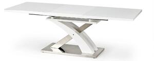Masa alb lucios SANDOR, extensibila, alb/crom, 160/220x90x77 cm