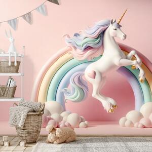 Fototapet unicorn pastelat în curcubeu