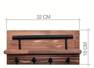Cuier din lemn cu 4 agatatori cod 1006 Homs  32x 15 cm, maro nuc