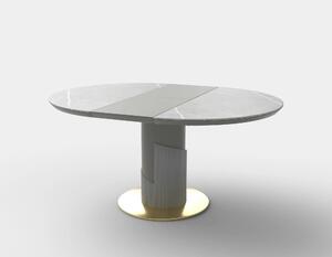 Masa eleganta living MUSCAT, gri cu efect marmura/auriu, 120/160x120x7