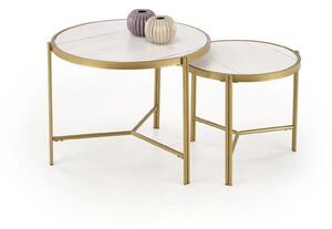 Set 2 masute cafea FATIMA, alb cu efect de marmura/auriu, ceramica/met