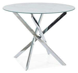 Masa AGIS, alb cu efect de marmura, sticla/metal, 90x90x73 cm