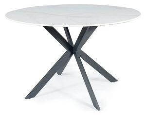 Masa TALIA, alb cu efect de marmura/negru mat, ceramica/metal, 120x120