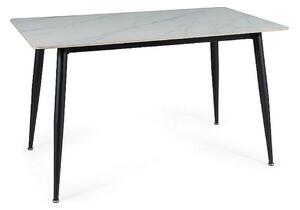 Masa RION, alb cu efect de marmura/negru mat, ceramica/metal, 130x70x7