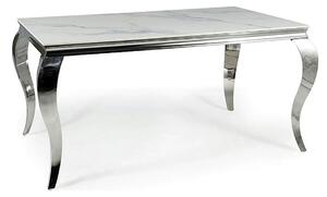Masa PRINCE, alb cu efect de marmura/crom, ceramica/metal, 180x90x75 c