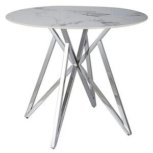 Masa MURANO, alb cu efect de marmura/crom, ceramica/metal, 90x90x76 cm