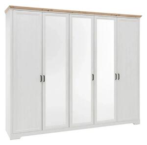 Dulap JASMIN, alb/stejar artisan, PAL, cu 5 usi, 264x64x220 cm
