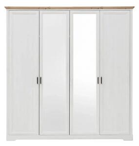 Dulap JASMIN, alb/stejar artisan, PAL, cu 4 usi, 214x64x220 cm