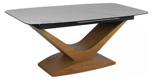 Masa sticla securizata DOLCE, alb cu efect de marmura/stejar, 180/240x
