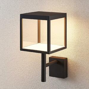 Lucande Aplică de perete LED Cube, antracit, sticlă, 37cm, IP54, Negru, Metal, Modern, Priză de perete top