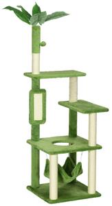PawHut Copac Pisici 142cm cu Hamac Stâlp Zgârieturi Minge Verde 49x49x142cm | Aosom Romania
