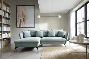Colțar ~VOLANTE~ extensibil cu ladă de depozitare, picioare negre metalice, 258/167 cm, extensia 135/224 cm