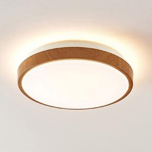 Lindby plafonieră LED Mendosa, rotundă, lemn deschis, Ø 29cm, Lemn, Camera de zi / sufragerie, Plastic, Modern