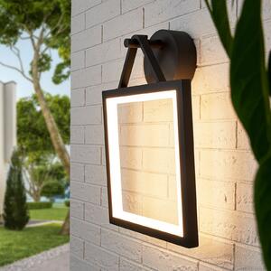 Lucande Aplică LED de exterior Mirco, angulară, IP65, Negru, Metal, Modern, Soclu de perete jos