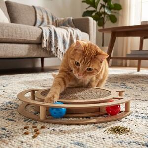 Sisal pentru pisici, cu 2 biluțe, formă rotundă, 39x38.5x5 cm, colecția Cats