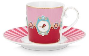Cană espresso cu farfurioară, Pip Studio, 200ml, Red and Pink, colecția Love Birds