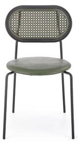 Scaun K524, verde/negru, piele ecologica/rattan sintetic, 46x51x78 cm