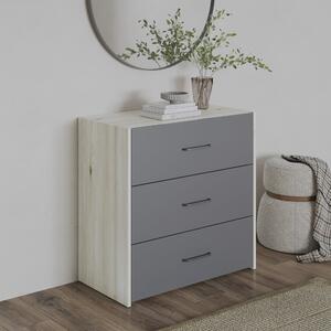 Comoda haaus Malmo, 3 Sertare, Stejar Alb/Antracit, 80 x 42 x 80 cm