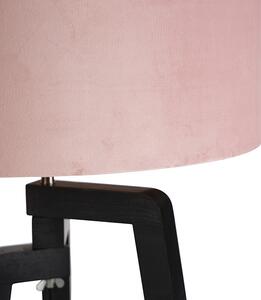 Lampă de podea trepied negru cu nuanță roz și auriu 50 cm - Puros
