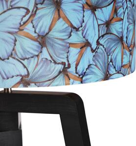 Lampă de podea trepied negru cu umbră design fluture 50 cm - Puros