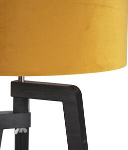Lampă de podea trepied negru cu nuanță galbenă și auriu 50 cm - Puros