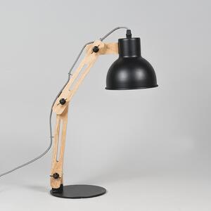 Lampă de masă industrială neagră cu lemn - Woodi