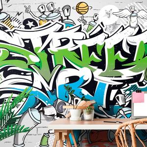Tapet inscripție veselă Street Art cu spray-uri