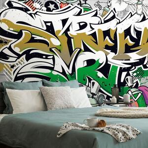 Tapet inscripție verde Street Art cu spray-uri