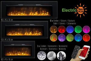 Semineu electric 3D ElectricSun PAULA GLASS negru Mediu, pe perete, podea sau incorporabil, cu sunet, 10 culori, L153xH45cm