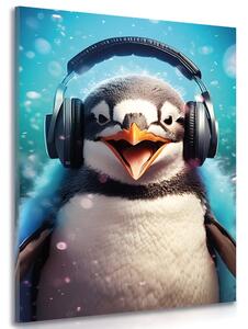 Tablou pinguin cu căști