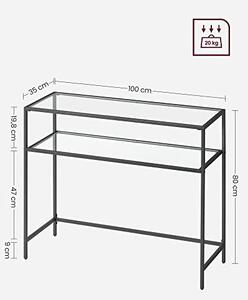 Consola Model Makai, Negru, 100x35x80 cm, rafturi sticla securizata
