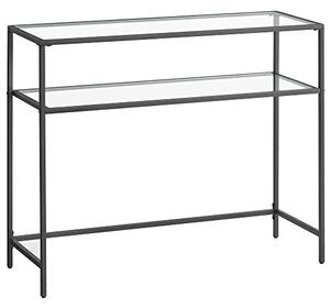 Consola Model Makai, Negru, 100x35x80 cm, rafturi sticla securizata