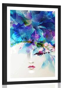 Poster cu passepartout față feminină la modă cu elemente abstracte