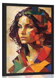 Poster profilul femeii într-un design patchwork