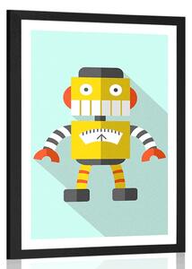 Poster cu passepartout robot galben pe fundal albastru
