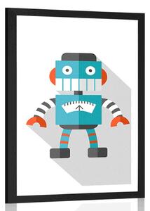 Poster cu passepartout robot albastru pe fundal alb