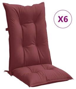Perne scaun cu spătar înalt, 6 buc. roșu vin 120x50x7 cm textil