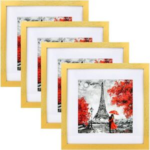 Set 4 rame foto din lemn MDF, 20x20 cm, auriu, sticla HD