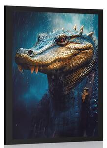 Poster crocodil albastru-auriu