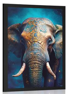 Poster elefant albastru-aurii