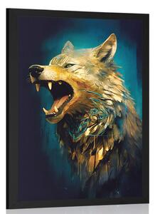 Poster lup albastru-auriu