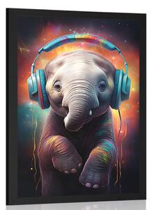 Poster elefant cu căști