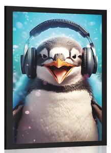 Poster pinguin cu căști