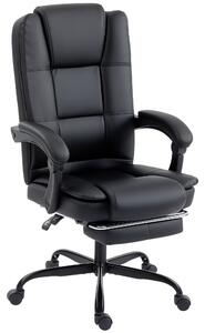 HOMCOM Scaun Birou Ergonomic Reclinabil Rotativ din Piele PU cu Suport pentru Picioare, Înălțime Reglabilă, Negru | Aosom Romania