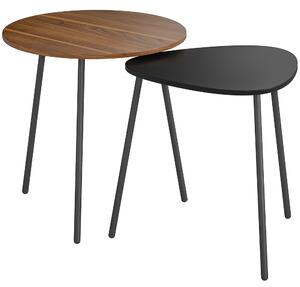 HOMCOM Set 2 Măsuțe de Cafe Suprapunibile cu Cadru din Metal Nuc și Negru | Aosom Romania
