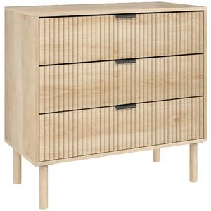 HOMCOM Comodă cu 3 Sertare, Picioare din Lemn Masiv și Design Canelat, 80x40x77,5 cm, Lemn Natural | Aosom Romania