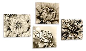 Set de tablouri flori în design sepia