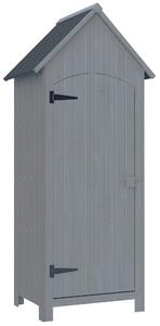 Outsunny Căsuță pentru Unelte din Lemn cu 3 Rafturi cu Acoperiș Impermeabil din Bitum, 77.5x54.2x179.5 cm, Gri | Aosom Romania