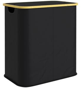 HOMCOM Coș pentru Rufe de 80L cu 2 Secțiuni și Capac din Material Textil și Bambus, 54x34x58,5 cm, Negru | Aosom Romania