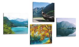 Set tablouri imitația picturii cu lacul montan